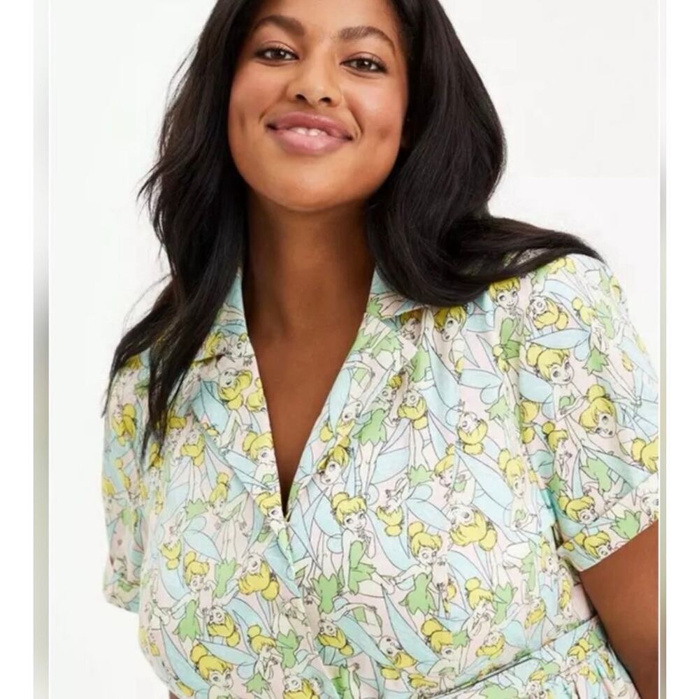 Torrid x Disney Tinkerbell Teal Belted Midi Whimsical Shirtdress NWT Sz 20 - Picture 2 of 6